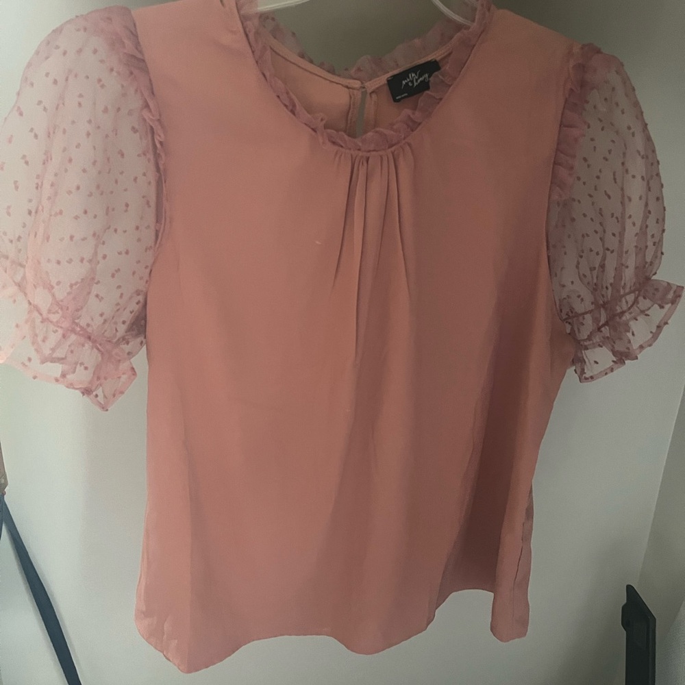 Pink Ruffled Blouse with Peter Pan Collar